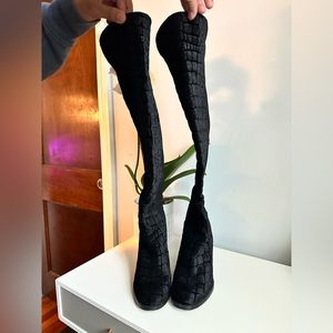 Stuart Weitzman Over the Knee Velvet Snakeskin Effect Boots
